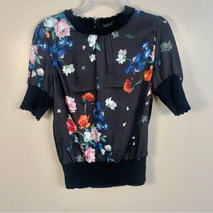Ted Baker London Floral Satin Short Sleeve Blouse